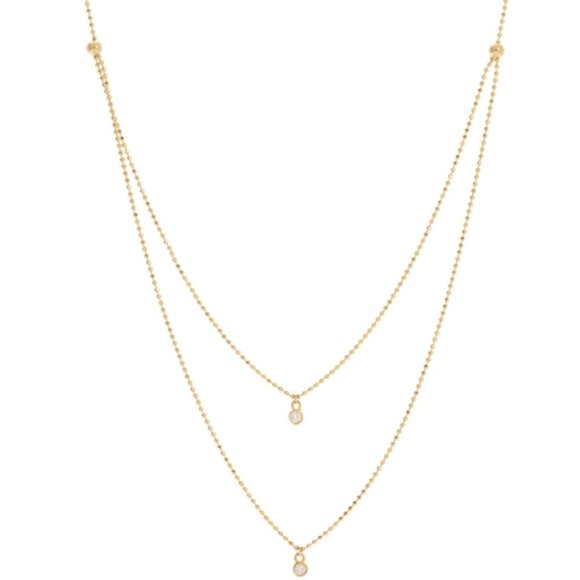 14K Solid Gold Double Strand Diamond Necklace Laye